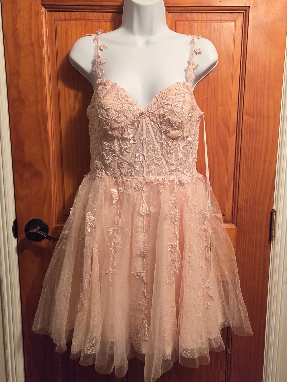 Stacees Floral Lace Homecoming Prom Wedding Cocktail Dress Corset Mini pink Smal